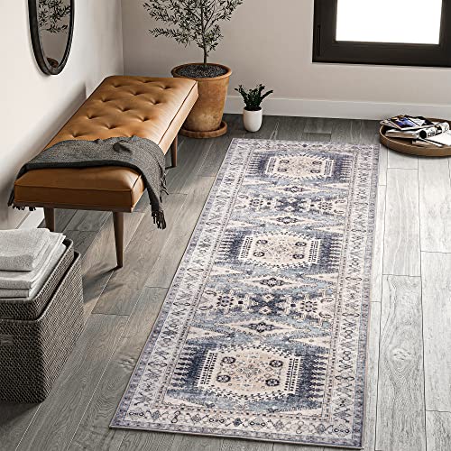 Valenrug Washable Rug 8X10 - Ultra-Thin Antique Collection Area Rug, Stain Resistant Rugs For Living Room Bedroom, Distressed Persian Boho Rug(Blue, 8'X10') #TOP5