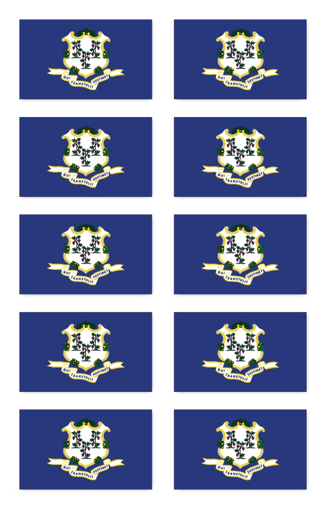 Pegatinas de 50 x 30 mm, 10 unidades, bandera de Estados Unidos, Estado de Connecticut, US-CT, para coche, maleta, portátil y más
