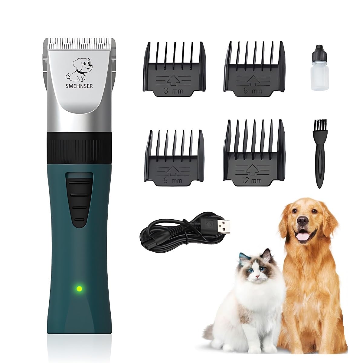 Dog Grooming Kit, Pet Hair Grooming Trimmer Low Noise Electric Puppy Hair Clipper Rechargeable Cordless Cat Shaver with 4 Comb Accessories for Small Dogs Cats Pets Hairy Animals Grooming Supplies