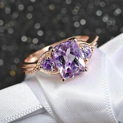 Miniatura 4 de Shop LC Purple Amethyst Promise Engagement Rings for Women 14K Rose Gold Plated 925 Sterling Silver Bride Birthday Gifts