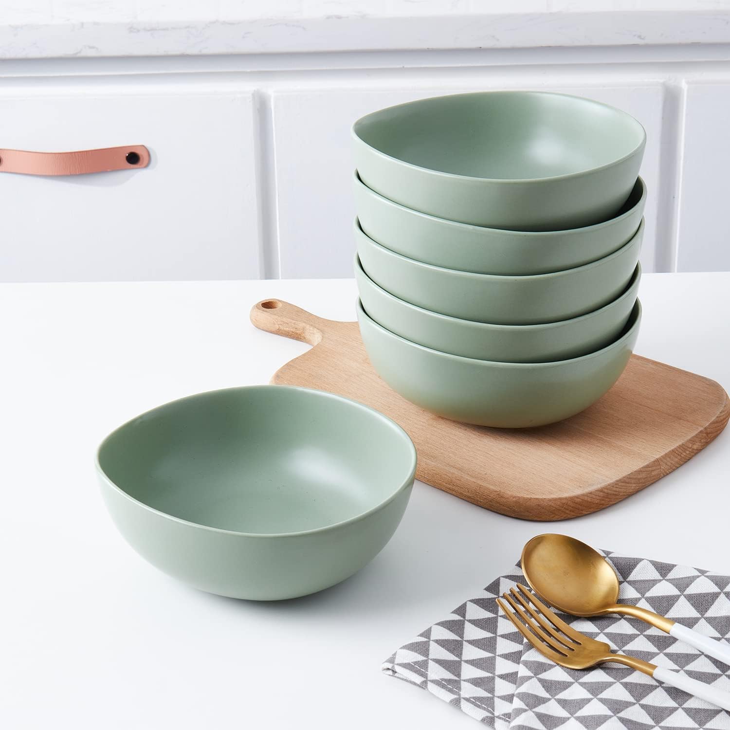 Stone Lain Delilah Honeydew Green 6" Bowl 6-Piece Porcelain Dish Set – Kitchen Bowls for Everyday Dining, Soups, Salads, Pasta, Cereal, Snacks & More – Microwave & Dishwasher Safe