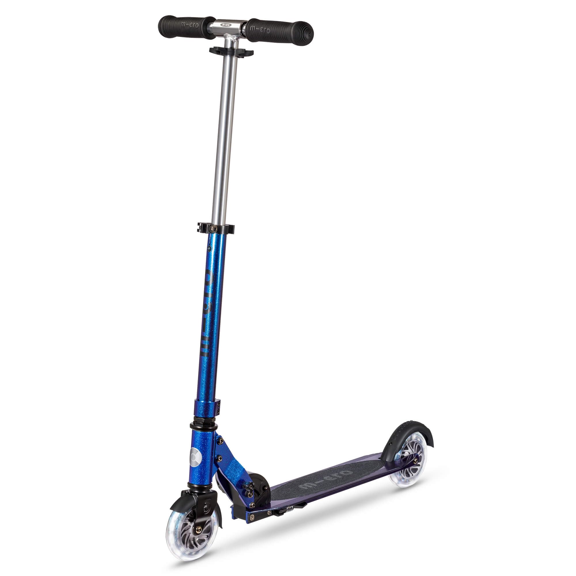 Micro Scooters | Micro Sprite LED Two Tone Children's Scooter | Handlebar Adjustable | Light Up Wheels | Foldable | Kickstand | 5 to Teen | Boys & Girls | Blue