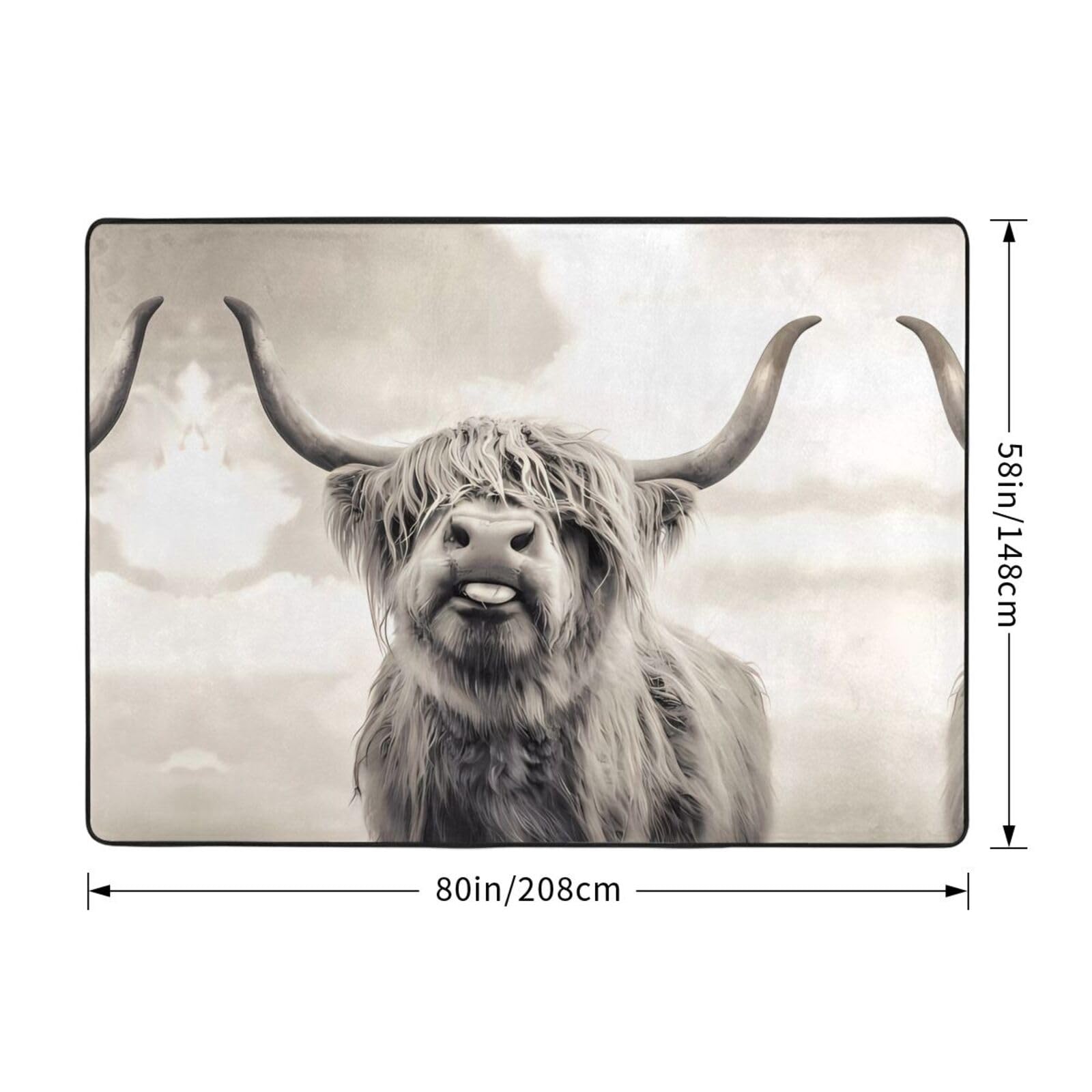 Tapis amusant en fausse fourrure avec imprimé vache des Highlands - 203,2 x 147,3 cm - Ultra absorbant, doux et confortable pour le salon, la chambre à coucher et plus encore