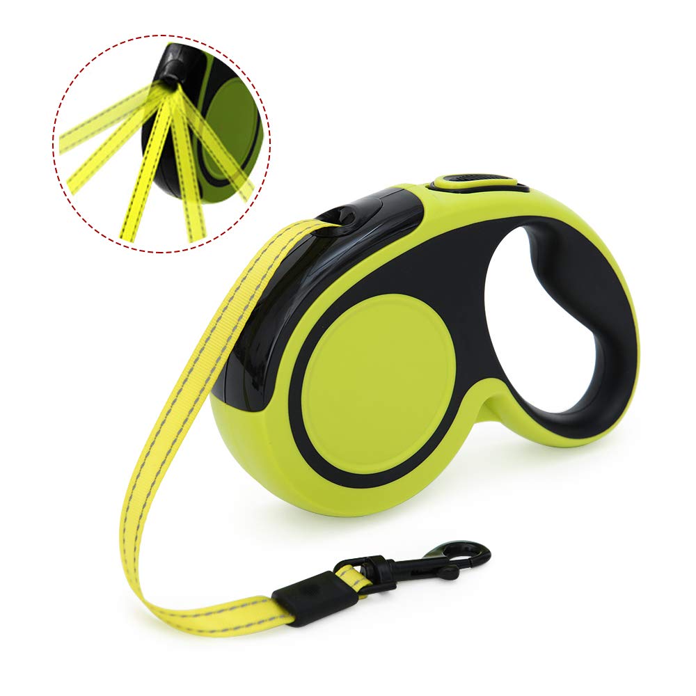 EASTLION Retractable Dog Lead 5M Strong Cord Up to 50 KG,Easy One Button Brake&Lock Reflective Non-slip Handle Safety for Small Medium Large Dogs (L-Green,16 Feet)
