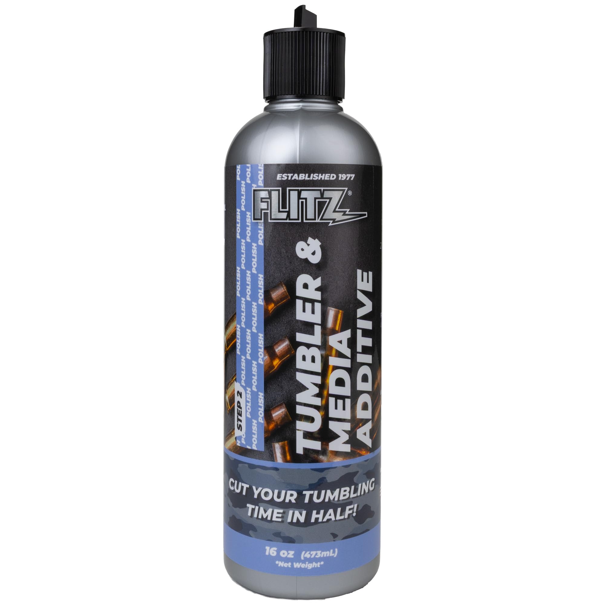 Flitz Tumbler Media Additiv, 473 ml Flasche Messingreiniger, Nachladeflüssigkeit für Munition, Kupfer und alle Metalle, Ammoniakfreie Tumbling-Politur zum Entfernen von Oxidation, Pulverrückständen (1