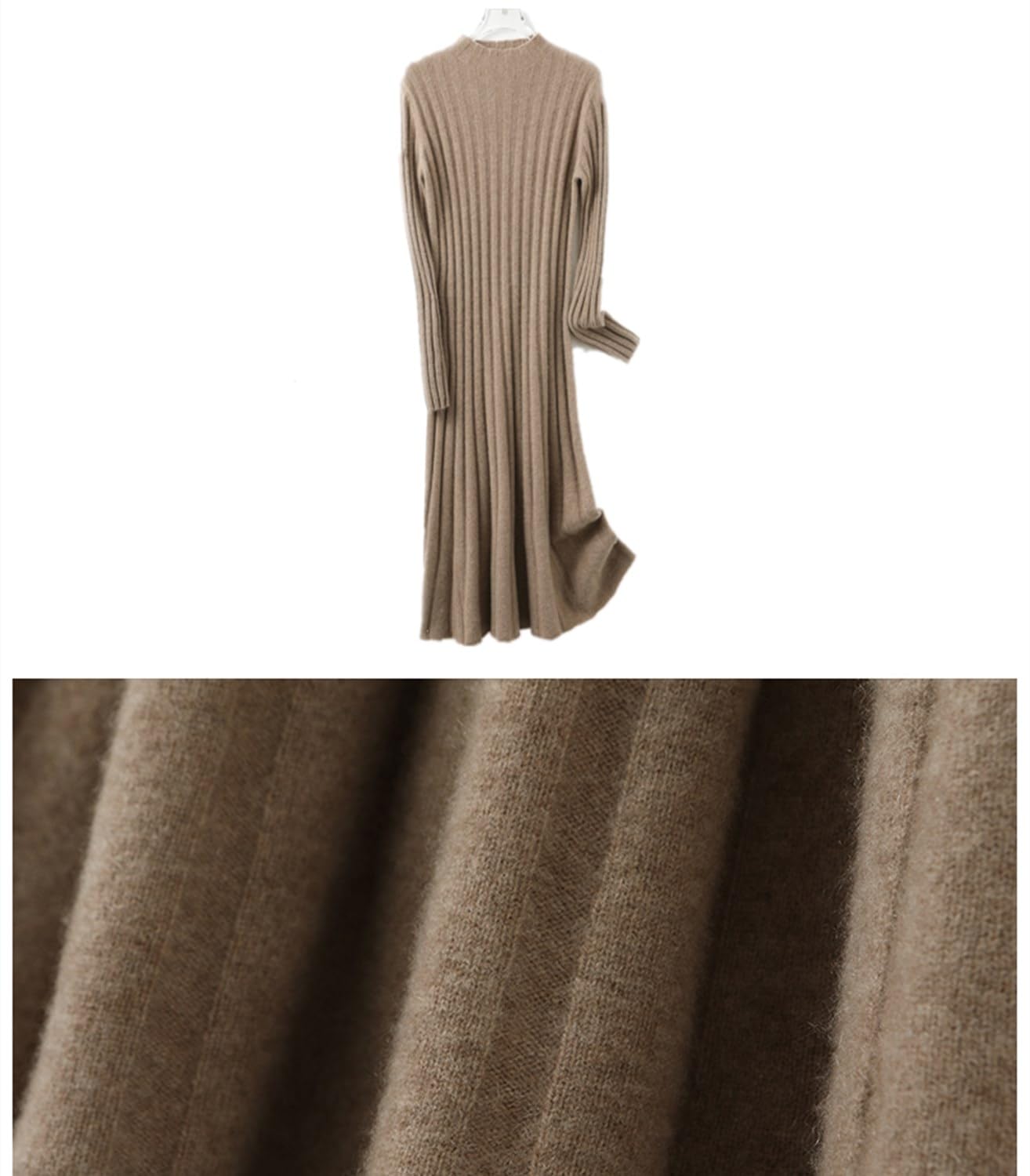 100% lana maglione vestito donna collo alto Pit strisce slim scollo a V manica lunga Pullover A-line abito lavorato a maglia