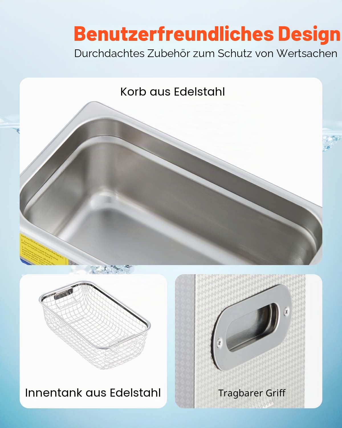 VEVOR Ultraschall-Reinigungsmaschine, 3 l, Ultraschall-Reinigungsmaschine aus Edelstahl, digitaler Heiz-Timer, Schmuckreinigung, für den persönlichen gewerblichen Gebrauch (3L)