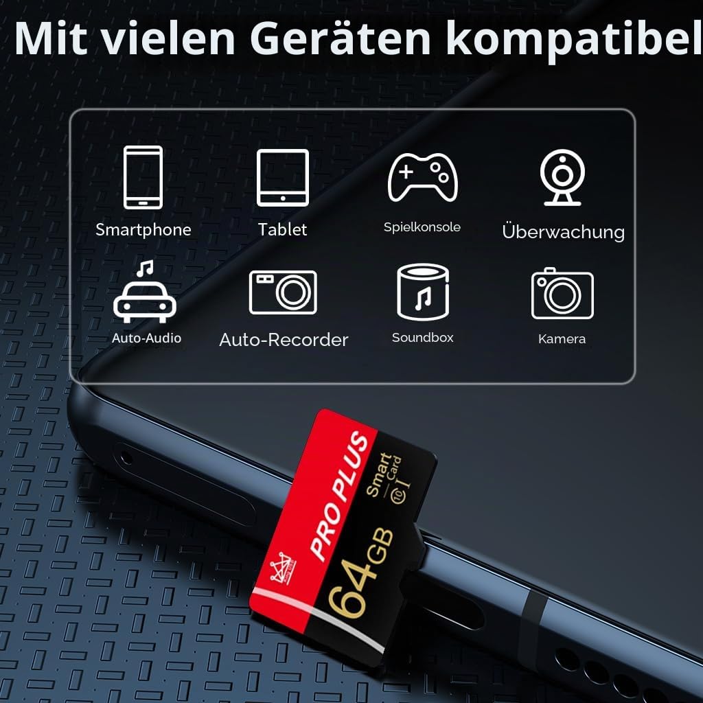 3 Pack Speicherkarte 64GB with Adapter, High Speed Memory Card, UHS-I C10 A1 Memory TF Card for Tablet/Mobile Phone/Camera/Car Audio/Game Console (TF295 64GB-3 Pack)