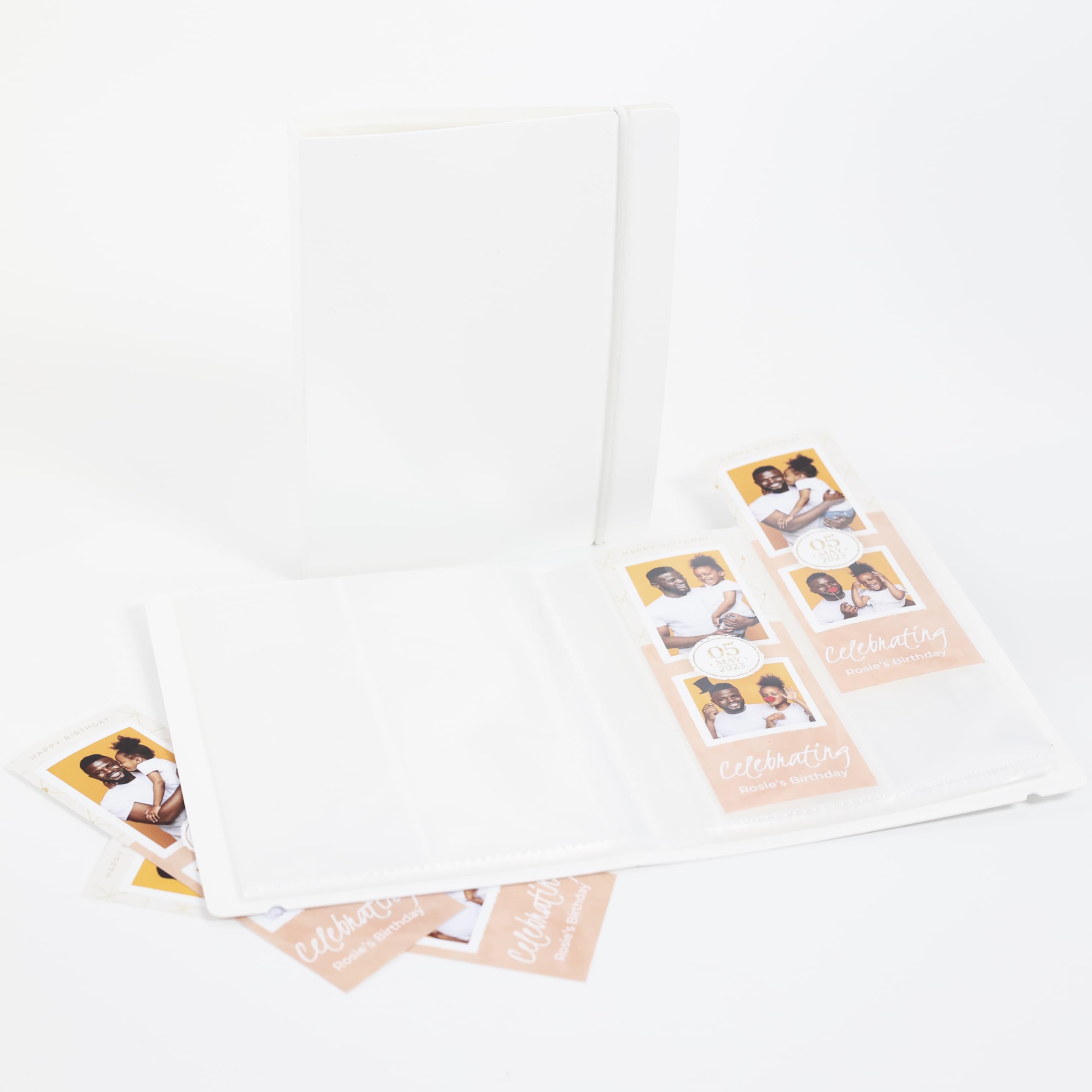 Photo Booth Photo Album - For Wedding or Party- Holds 120 Photobooth 2x6 Photo Strips - Slide In (1, WHITE WITH BAND)