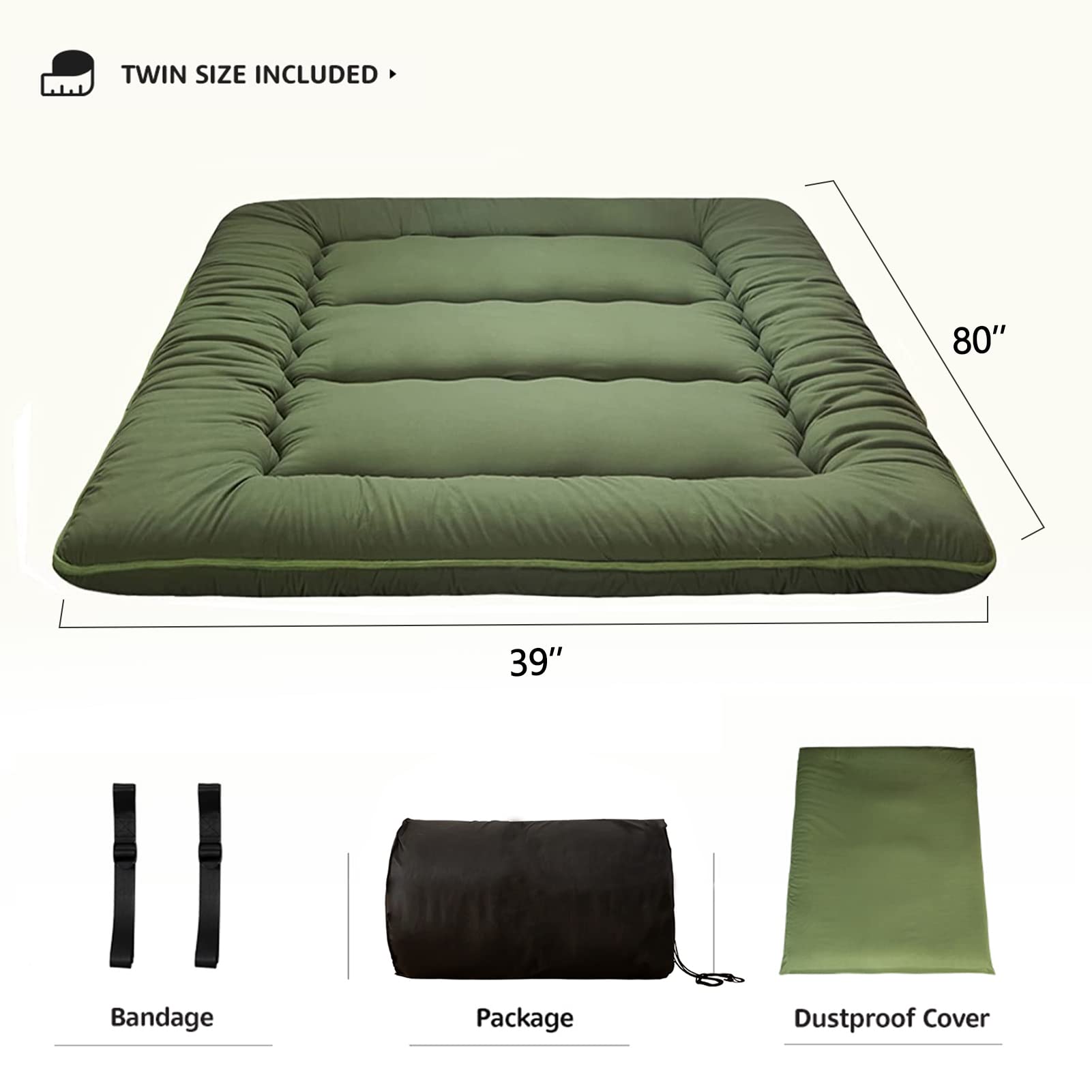 Twin Japanse Futon-matras, Volledige Extra Dikkere Tatami Voor