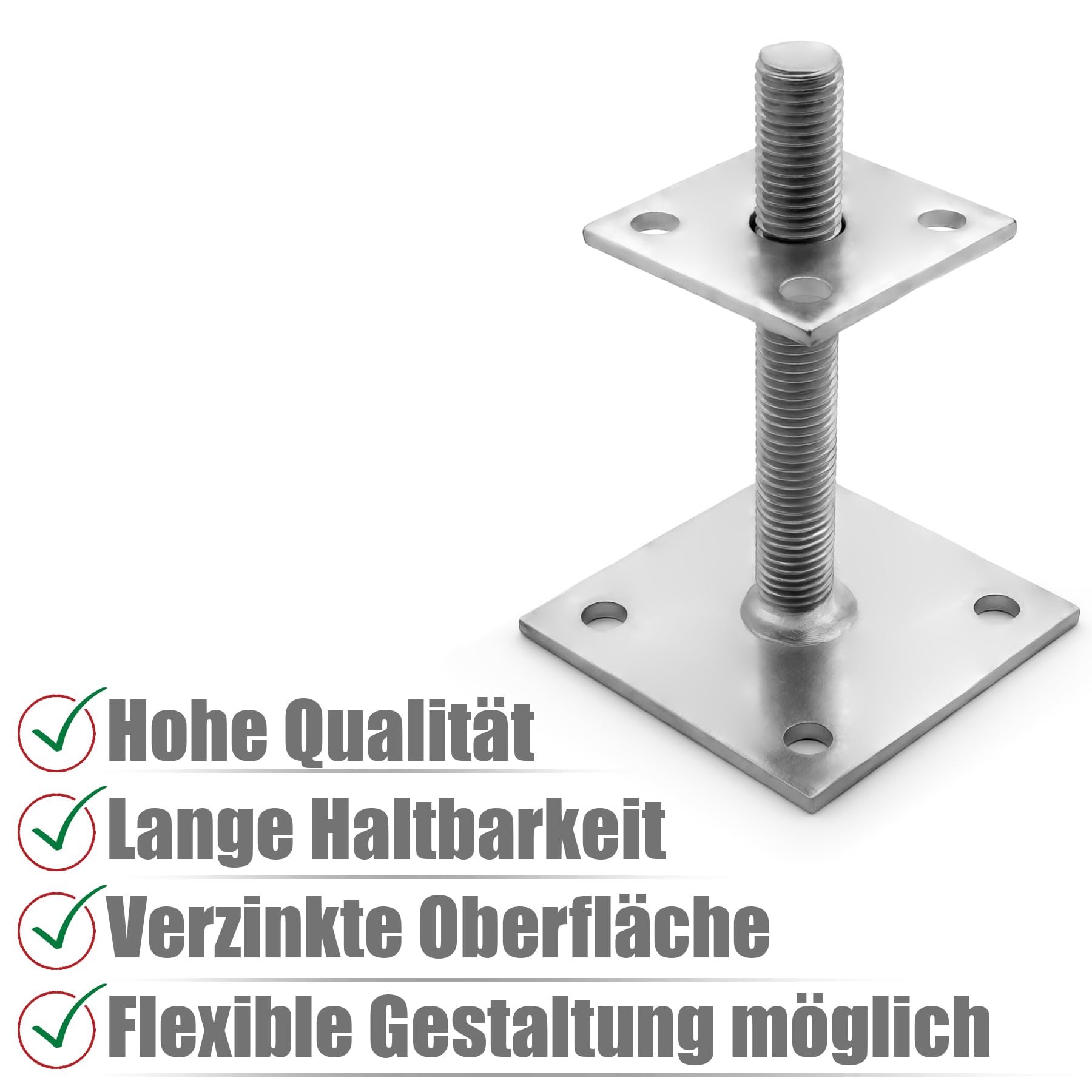 BigDean 4 Stück Pfostenträger höhenverstellbar Höhe 30– 150mm – verzinkt & zum Aufschrauben