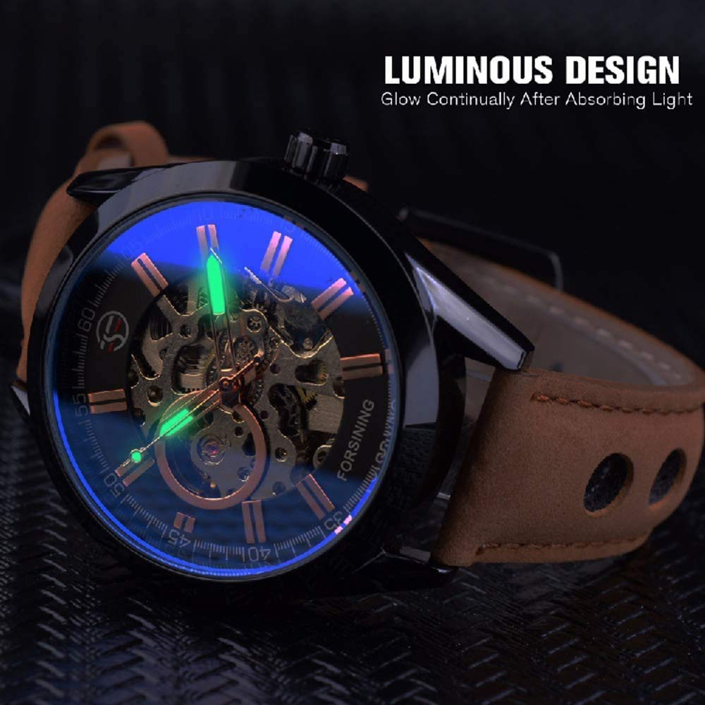 MASTOP Herren-Armbanduhr, automatisch, mechanisch, luxuriös, offenes Design, selbstaufziehend, Leder