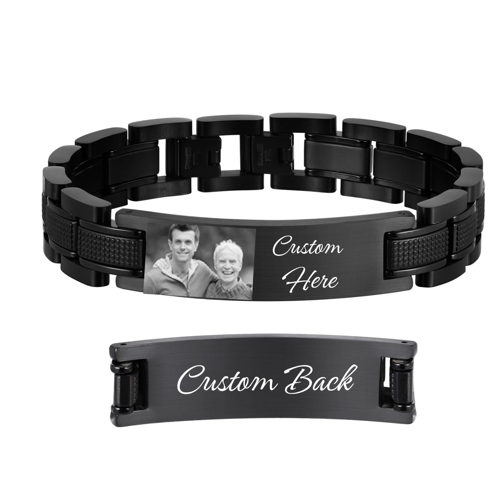 Gamtic Customized Watch Band Bracelet for Men - Personalized Stainless Steel Chunky Bracelets Wristband, with Jewelry Gift Box