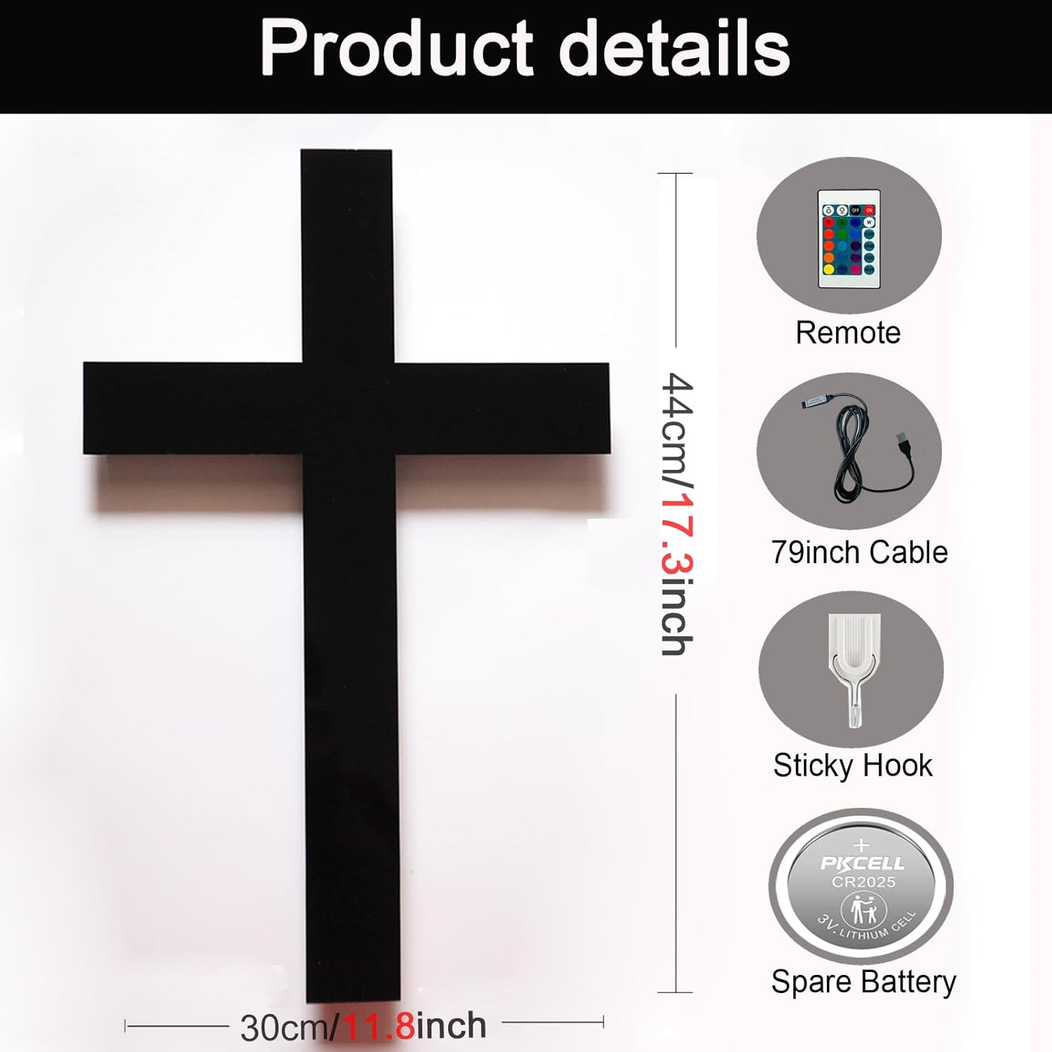 Cross Wall Decor Light Up Cross Neon Sign with Cross Necklace Jesus Christian Catholic Gifts Crucifix Led Sign Decor 16 Colors Changing Remote Night Lights Large Size - Image 5
