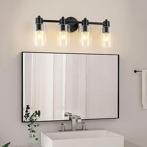 Miniatura 2 de 4 luces de tocador, aplique de pared negro con vidrio transparente, accesorios de luz de baño sobre espejo, lámpara de pared para sala de estar,