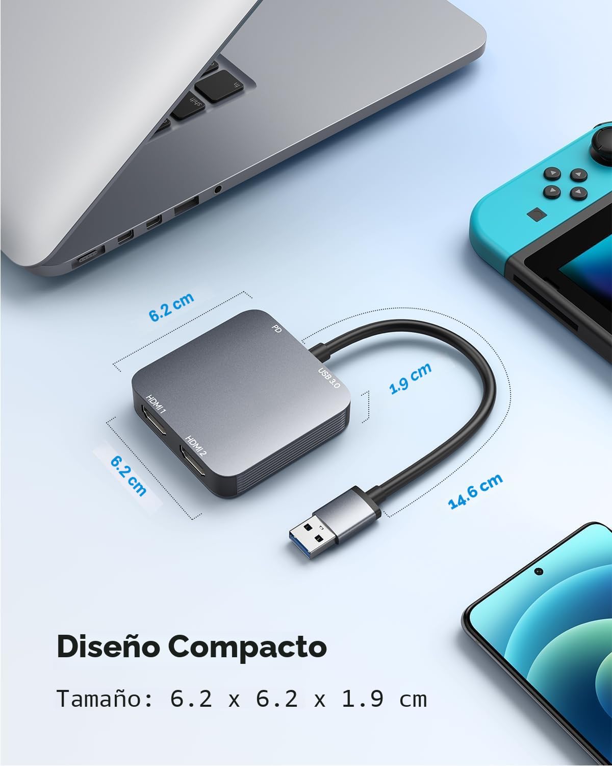 ABLEWE Adaptador USB 3.0 a HDMI Dual con Puerto USB 3.0, Cable convertidor de gráficos de Audio y vídeo HDMI a USB para Laptop, Monitor de Escritorio, TV, Compatible con Mac OS, Windows