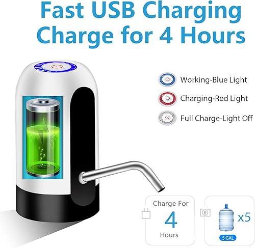 Miniatura 5 de Ausxaron Dispensador de botella de agua, dispensador de bomba de agua, bomba eléctrica portátil para jarra de agua con carga USB, bomba de agua