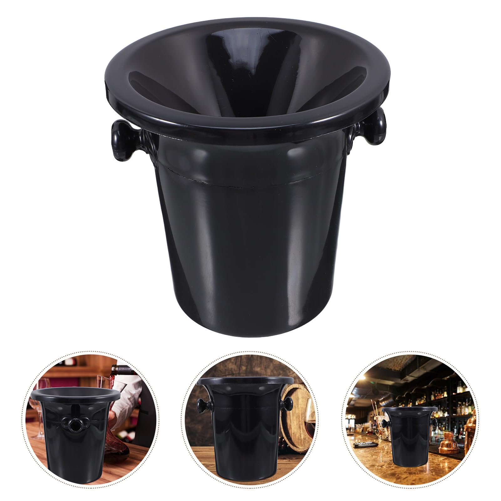 Crachoirs à Vin Style Élégant Lot de 4 Ronds Noirs en Plastique Double Oreilles, Seaux à Glace pour Dégustation de Vin en Cave ou Bar