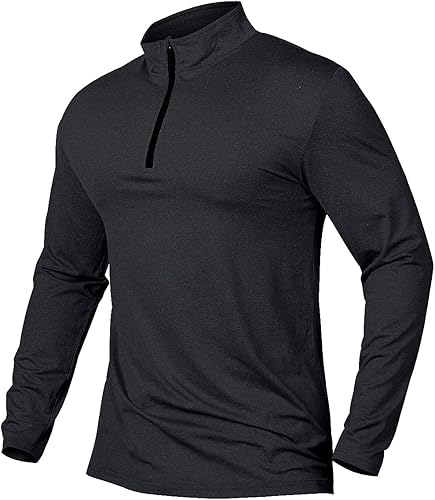 MANSDOUR Camisetas deportivas activas de secado rápido para hombre, con cremallera de un cuarto, manga larga, sudadera para correr al aire libre