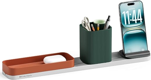 DailyObjects Bar Desk Organizer for Office Desk & Study Table | Premium Aluminium Base Tray with Pen Stand | Phone Stand &...