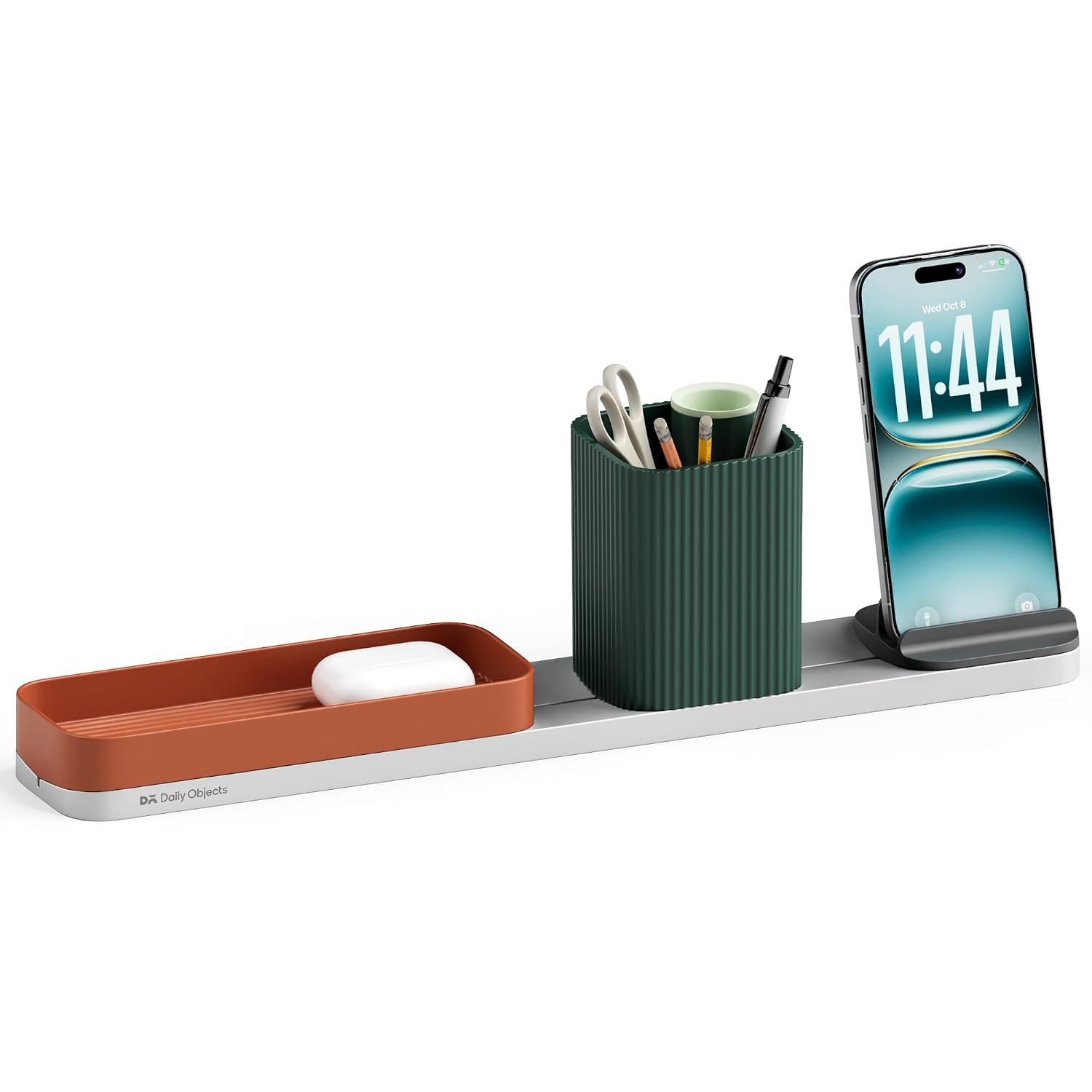 DailyObjects Bar Desk Organizer for Office Desk & Study Table | Premium Aluminium Base Tray with Pen Stand | Phone Stand & Multipurpose Workspace Storage – (Quartz)