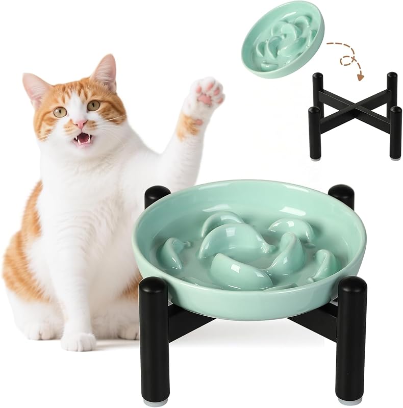 Comedouro Lento Elevado de Cerâmica para Gatos PTOBER, 16 cm, 85 g