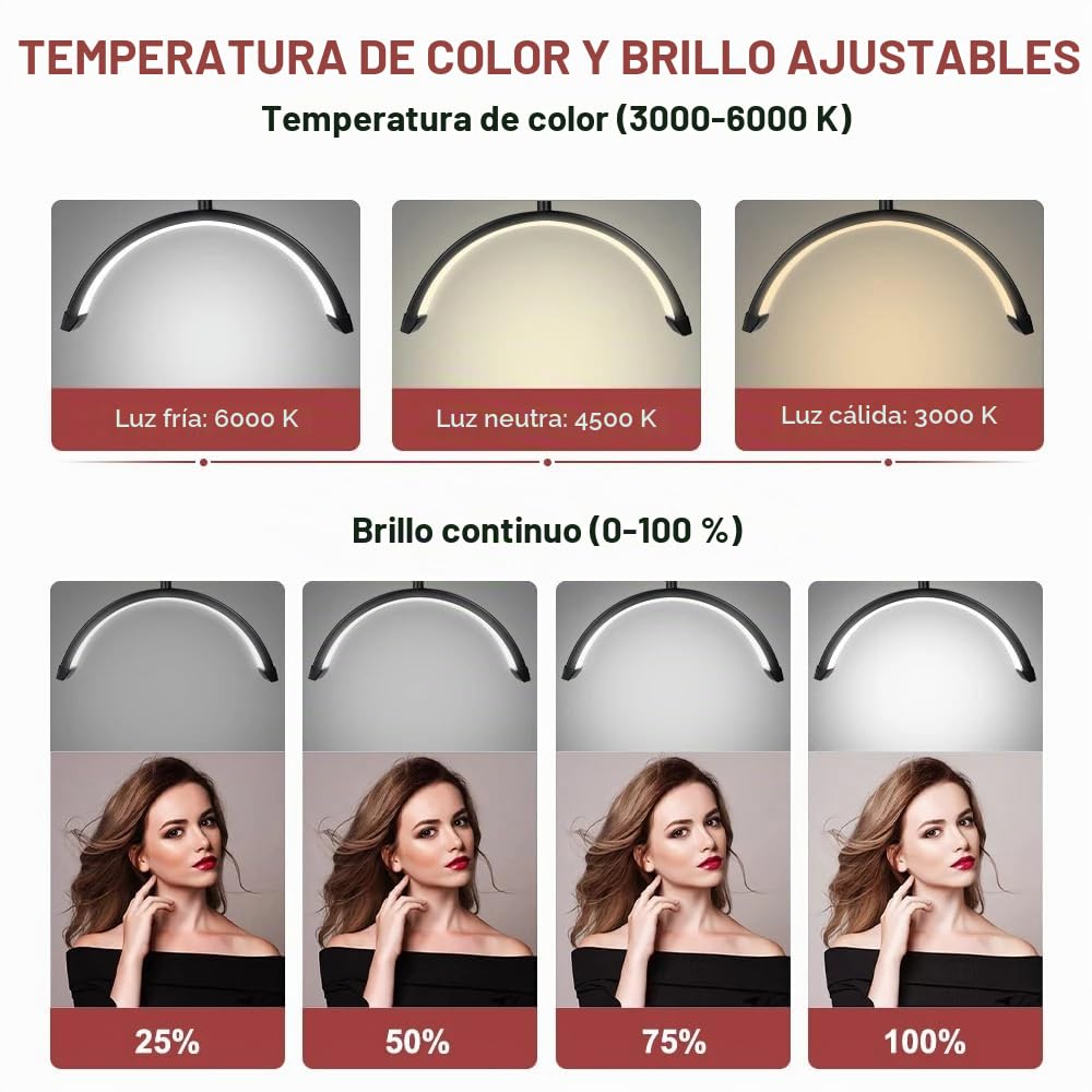 Lámpara LED de media luna para extensiones de pestañas y uñas: lámpara de pie profesional para el cuidado de los ojos