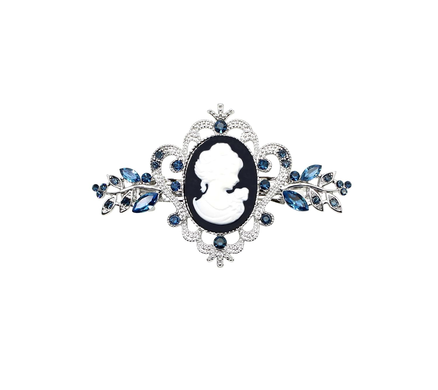 Faship Navy Blue Floral Portrait Cameo Hair Barrette Accessories