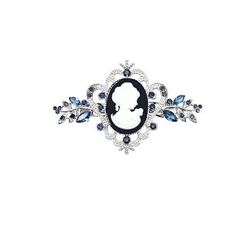 Faship Navy Blue Floral Portrait Cameo Hair Barrette Accessories