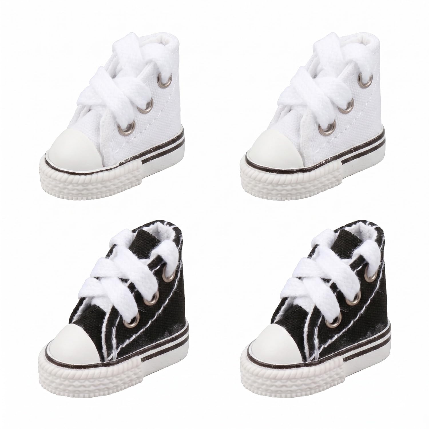 Gaomumu 2 Pairs Mini Canvas Finger Shoes, Doll Replacement Footwear, Cute DIY Keychain Accessories, Doll Dress-Up Casual Canvas Shoes(Black,White)