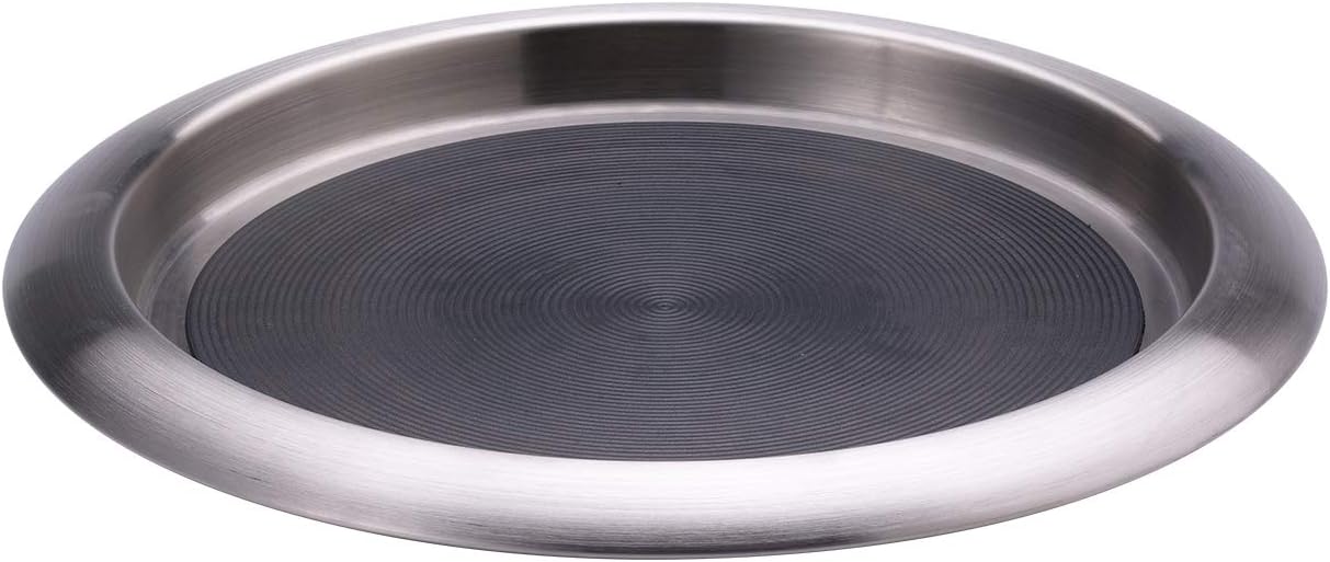 Service Ideas TR119SR Tray with Top and Bottom Built in Non-Slip Rubber Inserts, 9" Round, Dishwasher Safe, Stainless Steel