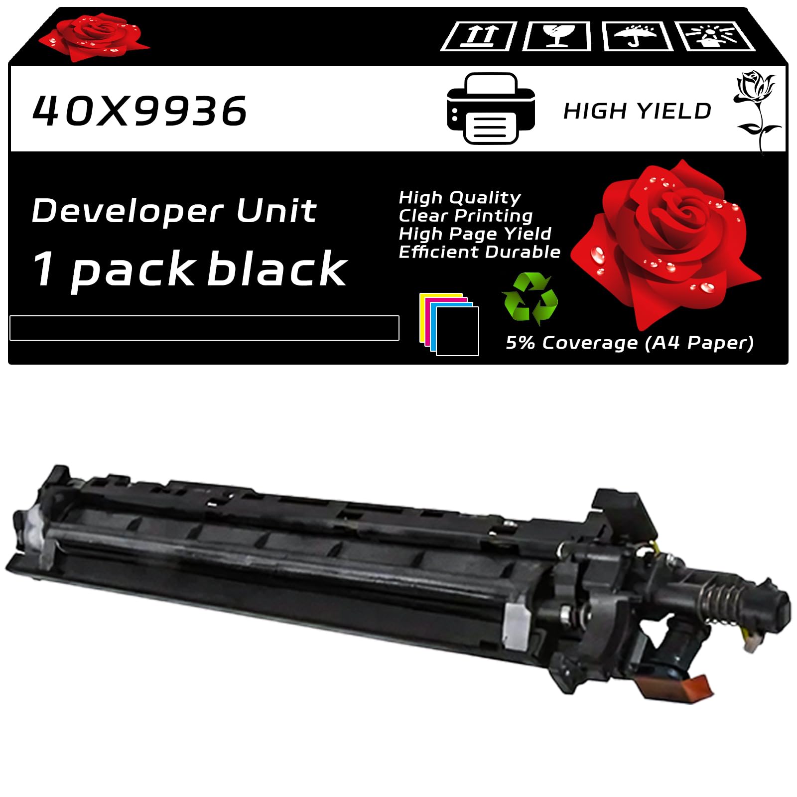 40X9936 Developer Unit Compatible for Lexmark MS911de MX910de MX911dte MX912dxe XM9155 XM9165 Printers, with Chip, High Yield 100000 Pages, Clear Printing (1 Pack Black)