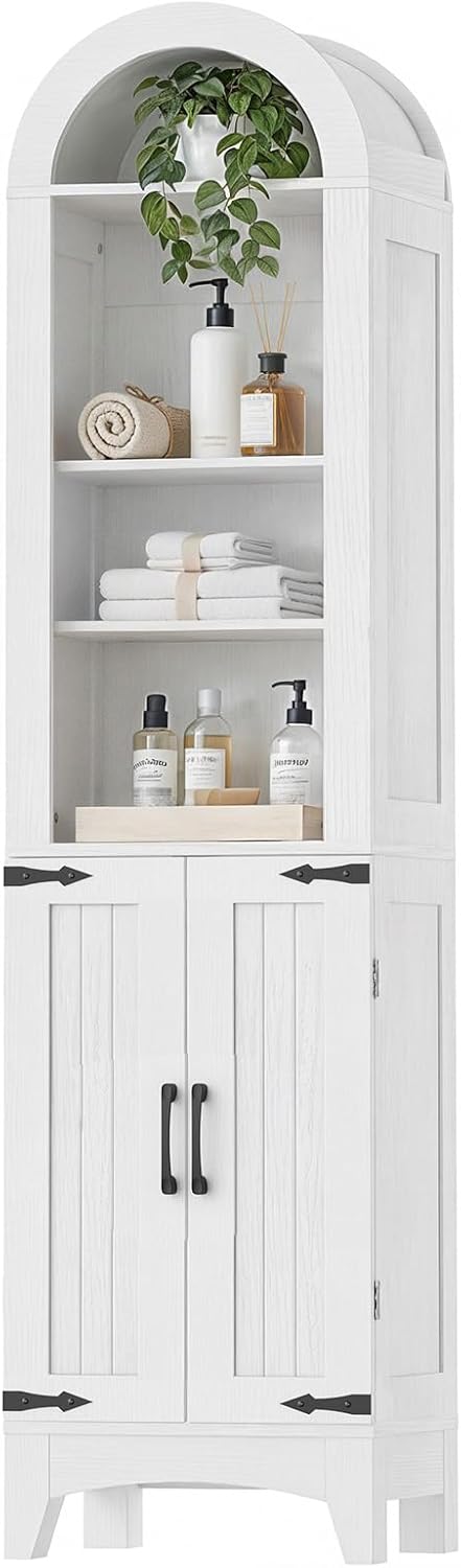 HOOBRO cabinet in a bright bathroom setting, storing various items