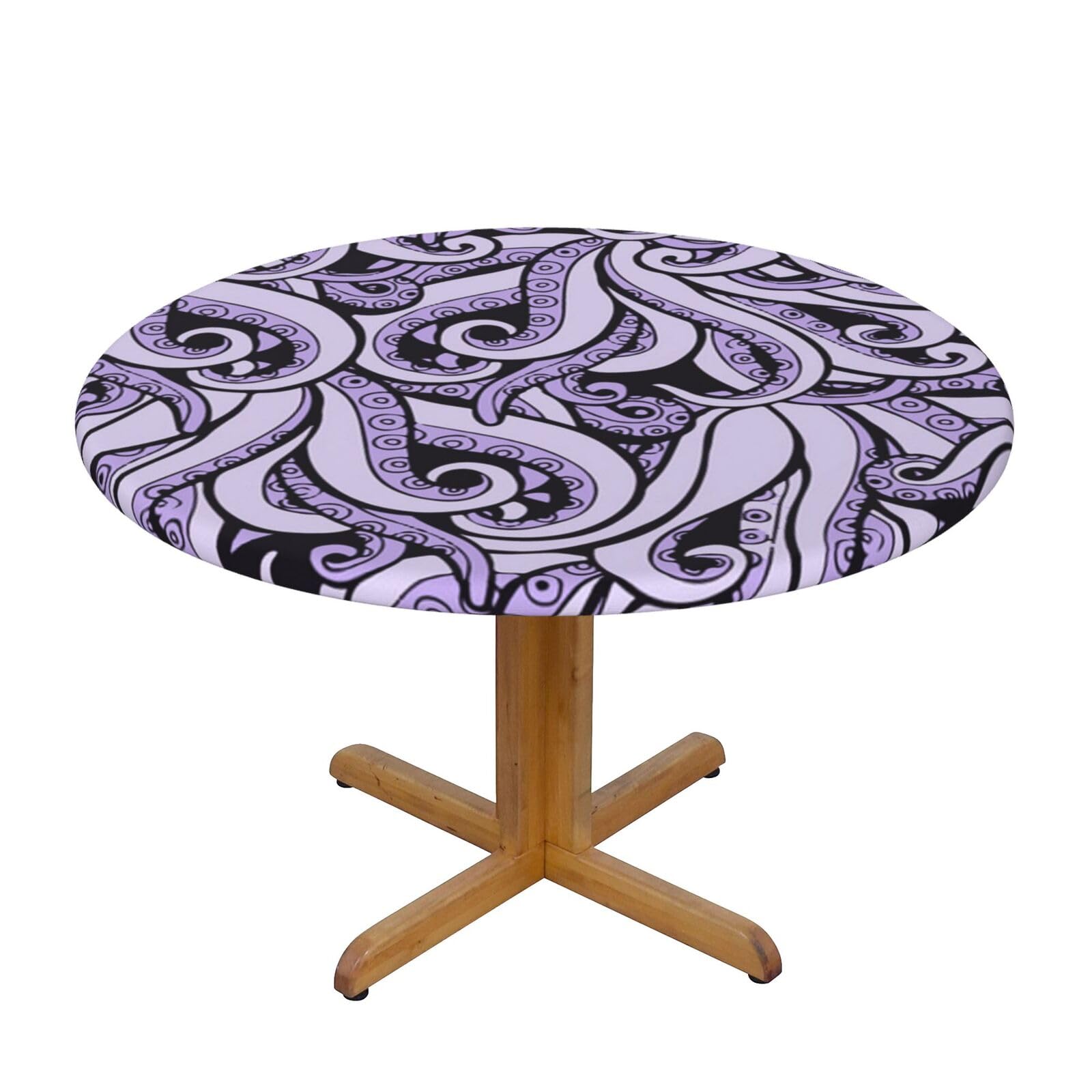 Ffshkowe The Sea Elastic Round Tablecloth Oil Proof Table Cover For Dining Party Picnic