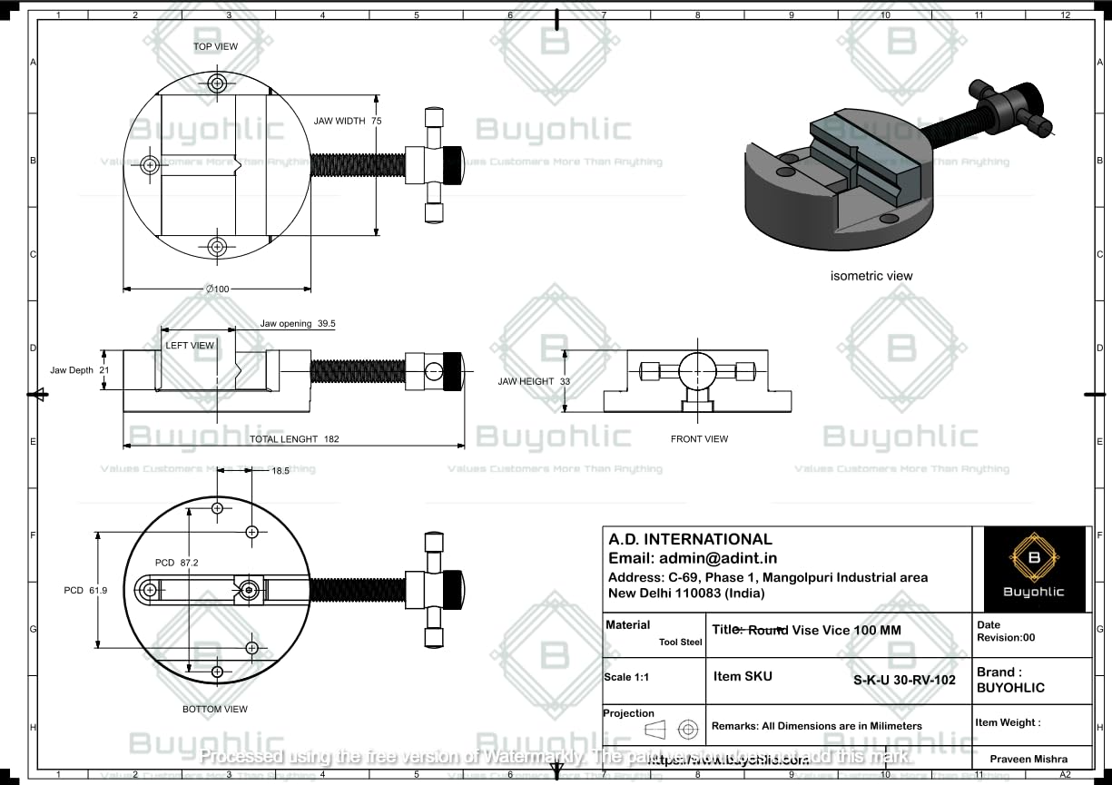 Buyohlic Round Vise Vice for 3" & 4" Rotary Table + 3 Fixing Tee Nut-Milling Tool (100mm Vice), Metallic - Image 2