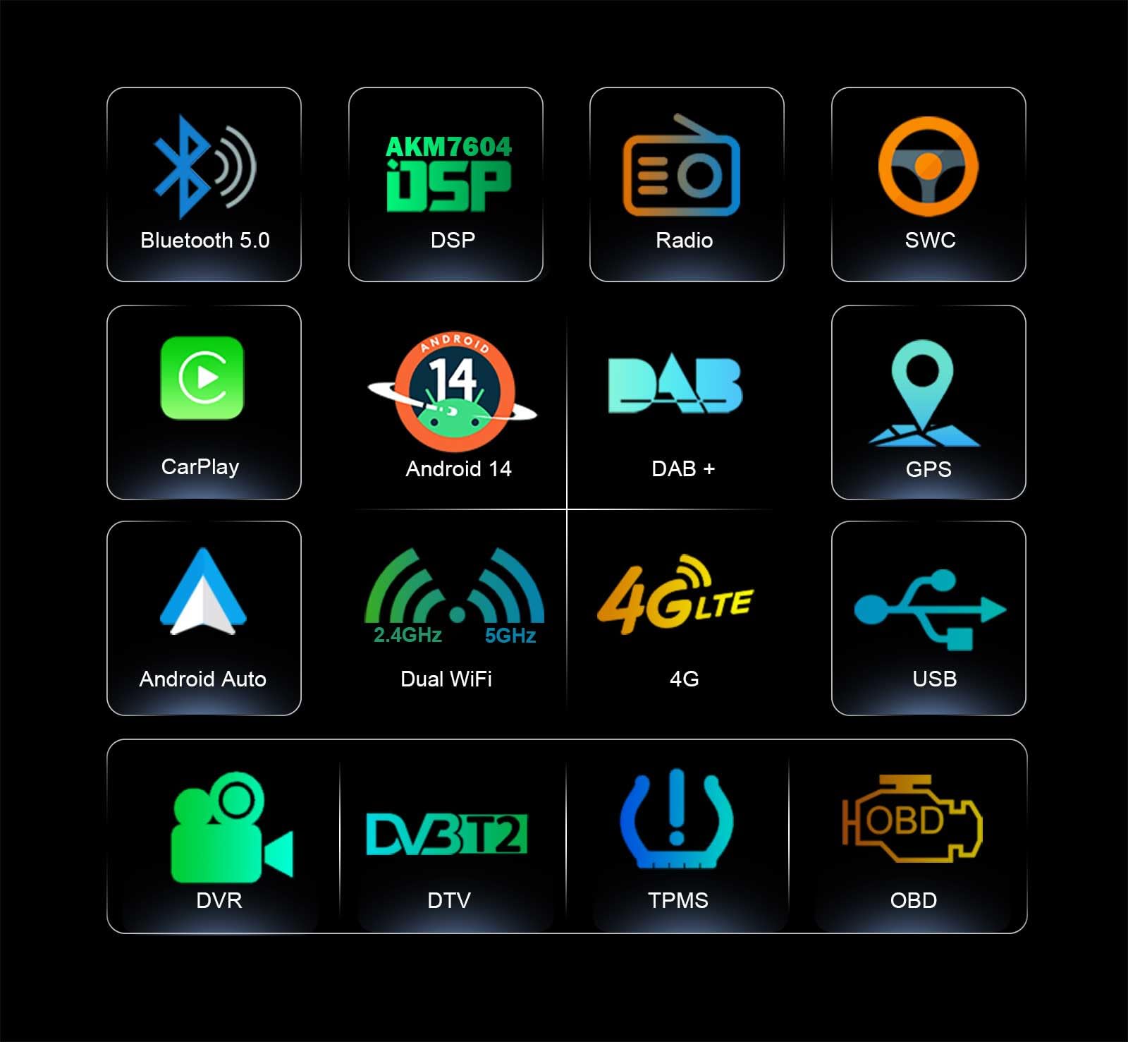 Erisin 8-Core 4GB RAM+64GB ROM 6.2" Universale Doppio Din Android 14 Autoradio Bluetooth Navigazione GPS Wireless CarPlay Android Auto WiFi 4G Lettore CD DVD DSP DAB+ USB FM RDS OBD2 DVR TPMS