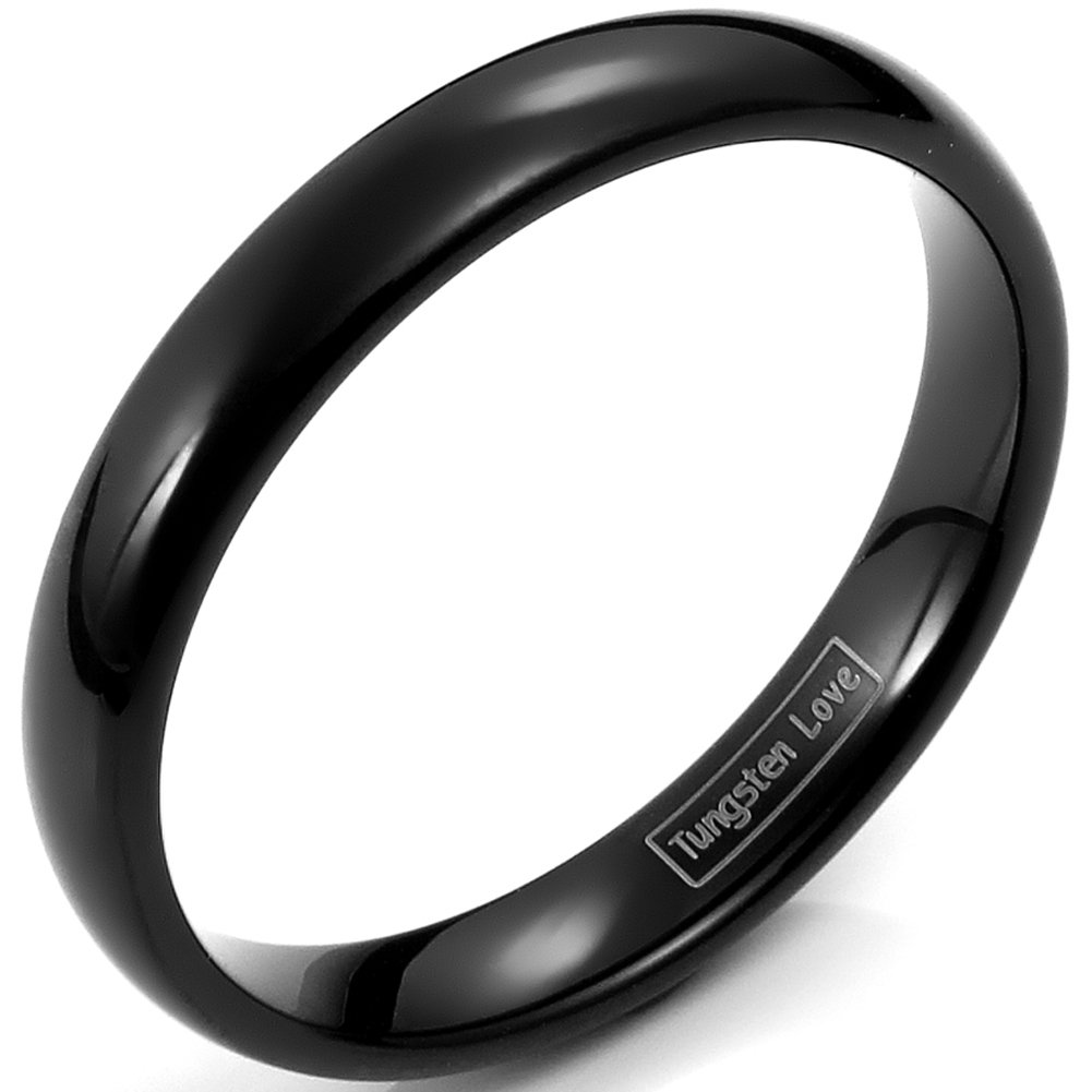 JewelryWe Schmuck Herren Damen Ring Wolframcarbid Unisex Ringe 4mm Breite für Versprechen Verlobung Hochzeitsband Schwarz Größe 49 bis 67