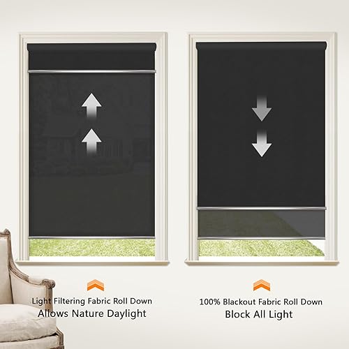 Miniatura 2 de PASSENGER PIGEON Persianas enrollables sin cordón, de doble tela negra, oscurecimiento de la habitación y filtrado de luz en una pista, persianas de