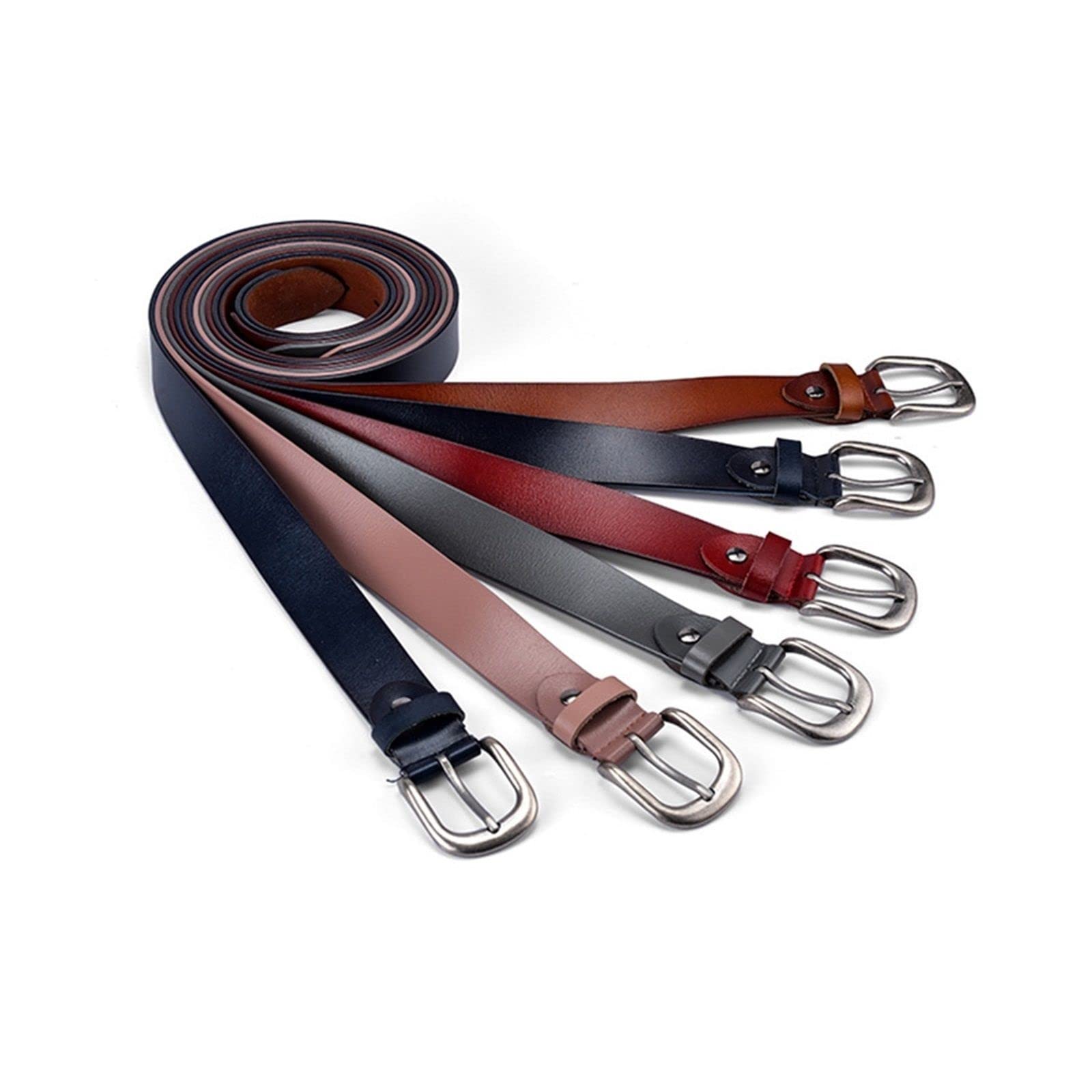 ZZSRJ Ceinture Rose Femmes Ceinture Solide en Cuir for Pantalon Femme Boucle ardillon Dames Ceintures 43.30in (Belt Length : 110cm, Color : Brown)
