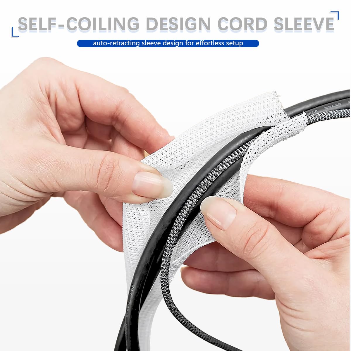 ILLUVA 10FT Cable Tidy White Sleeve (Φ1/2"), Flame-Retardant Desk Cable Management for USB & Computer Wires - Image 4