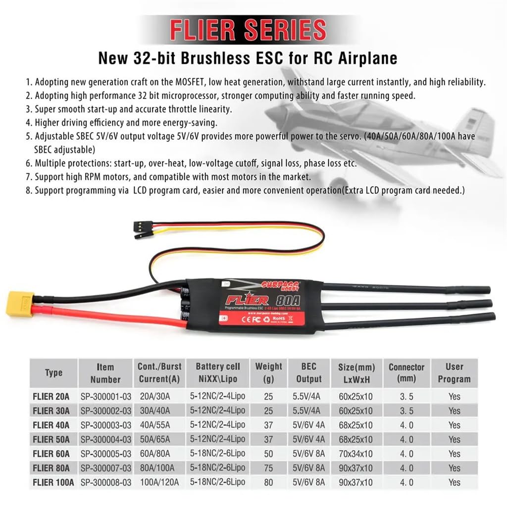 14 biegunów C4240 V2 750KV/850KV bezszczotkowy silnik Flier 60A ESC do modelu samolotu RC Fixed-Wing Aircraft Glider (czarno-czerwony 850KV + Flier 60A)