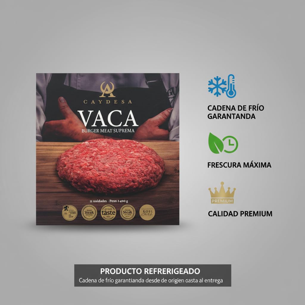 CAYDESA Vaca Burger Meat Suprema 12 uds (2.4kg) - Carne Gourmet Premiada - Envío Refrigerado