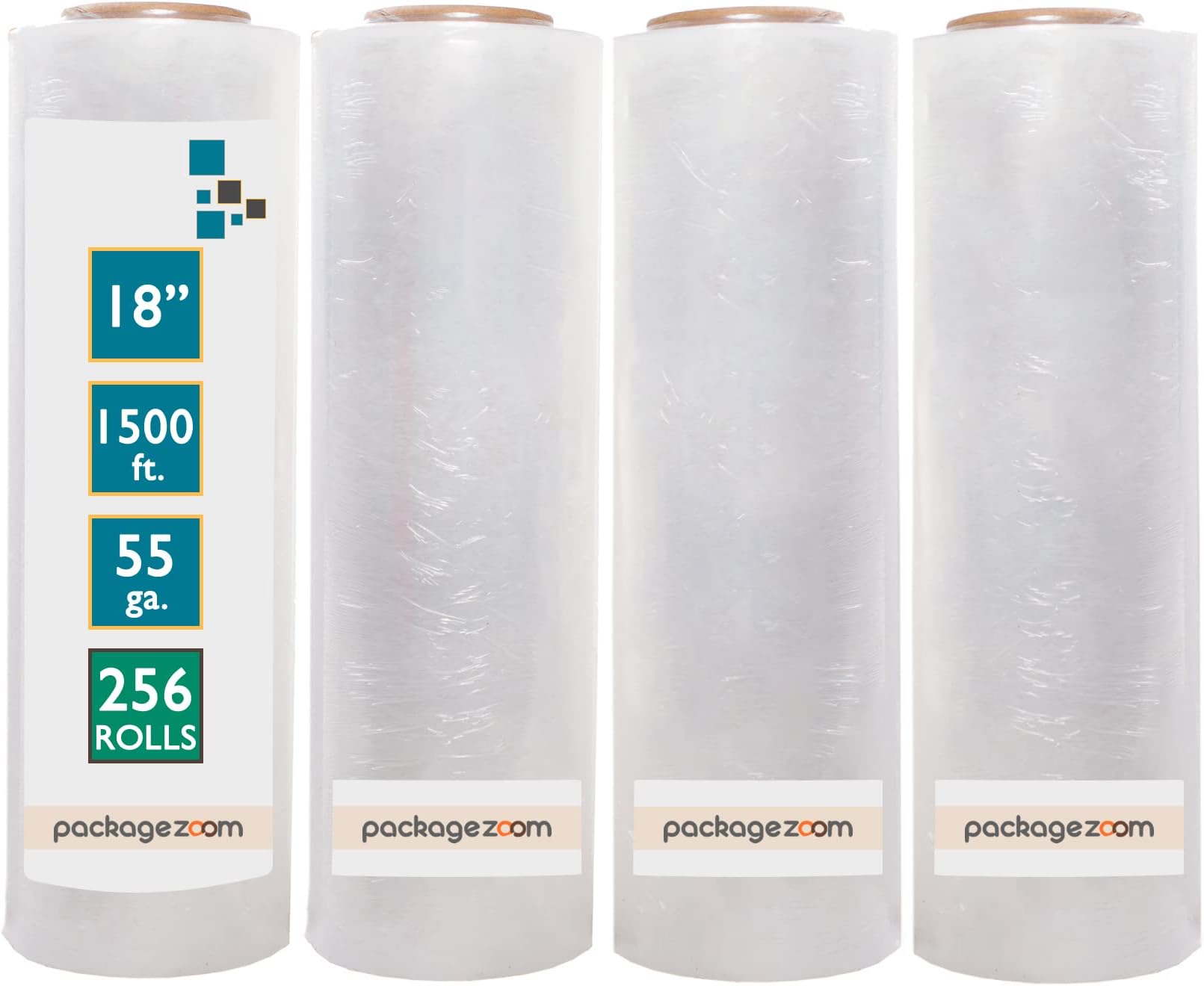 - 256 Rolls 18" x 1500 Ft Stretch Wrap Heavy Duty, Industrial Strength Shrink Wrap, 55 Gauge High Performance Stretch Film Replaces 80 Gauge Low Films, Clear Hand Stretch Wrap