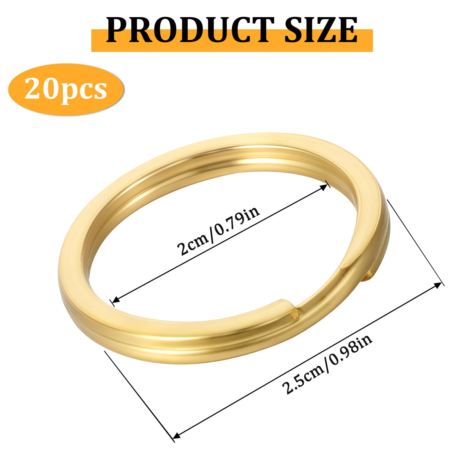 Qianyu 20 Pcs Gold Brass Flat Split Keyring 25mm (1