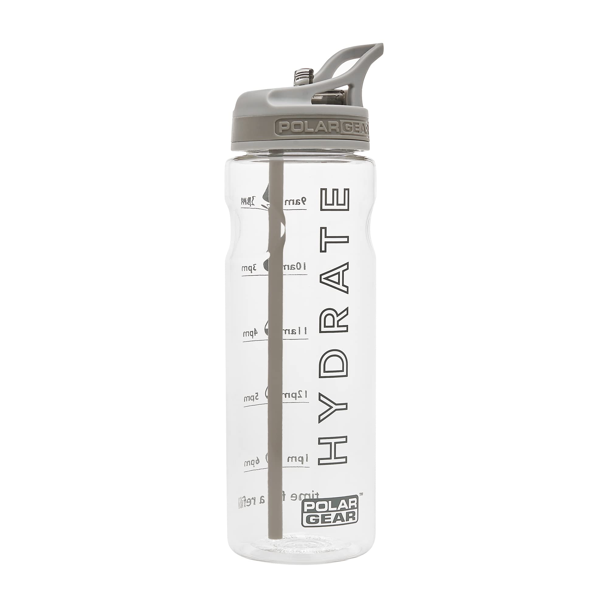 Polar Gear 750ml Tracker Water Bottle With Straw - BPA-Free & Reusable With Time Markings – Perfect for Running Gym, Cycling & Work, Grey