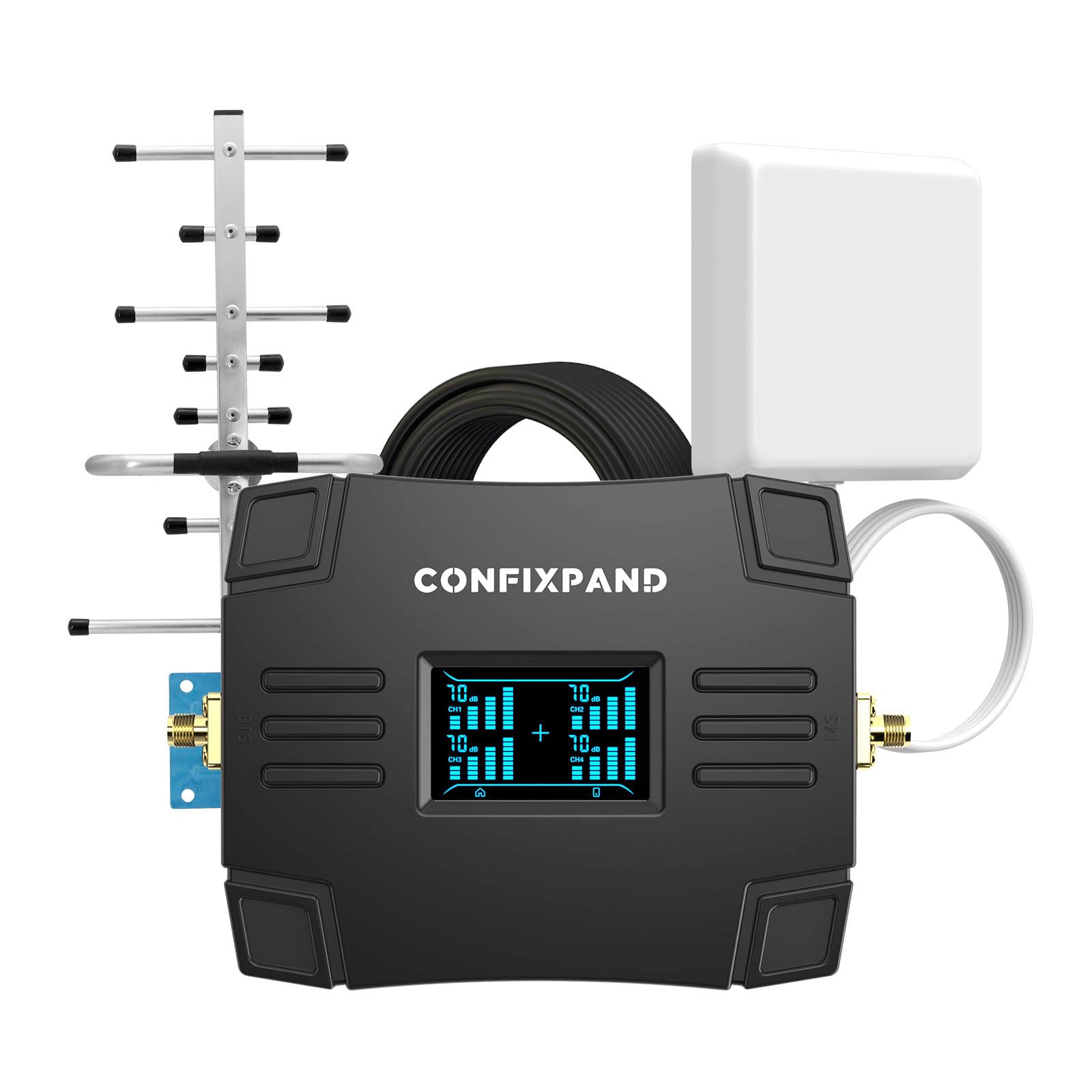 Amplificador Señal Móvil 4G LTE 4 Bandas B20/8/3/1 - Cobertura 250m² para Casa, Oficina y Zonas Rurales - Kit con Antena Yagi y Cable 15m - Compatible con Movistar/Orange/Vodafone