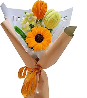 Handmade Crochet Flower Bouquet, Crochet Bouquet Kit Tulips Daisy Gerber...