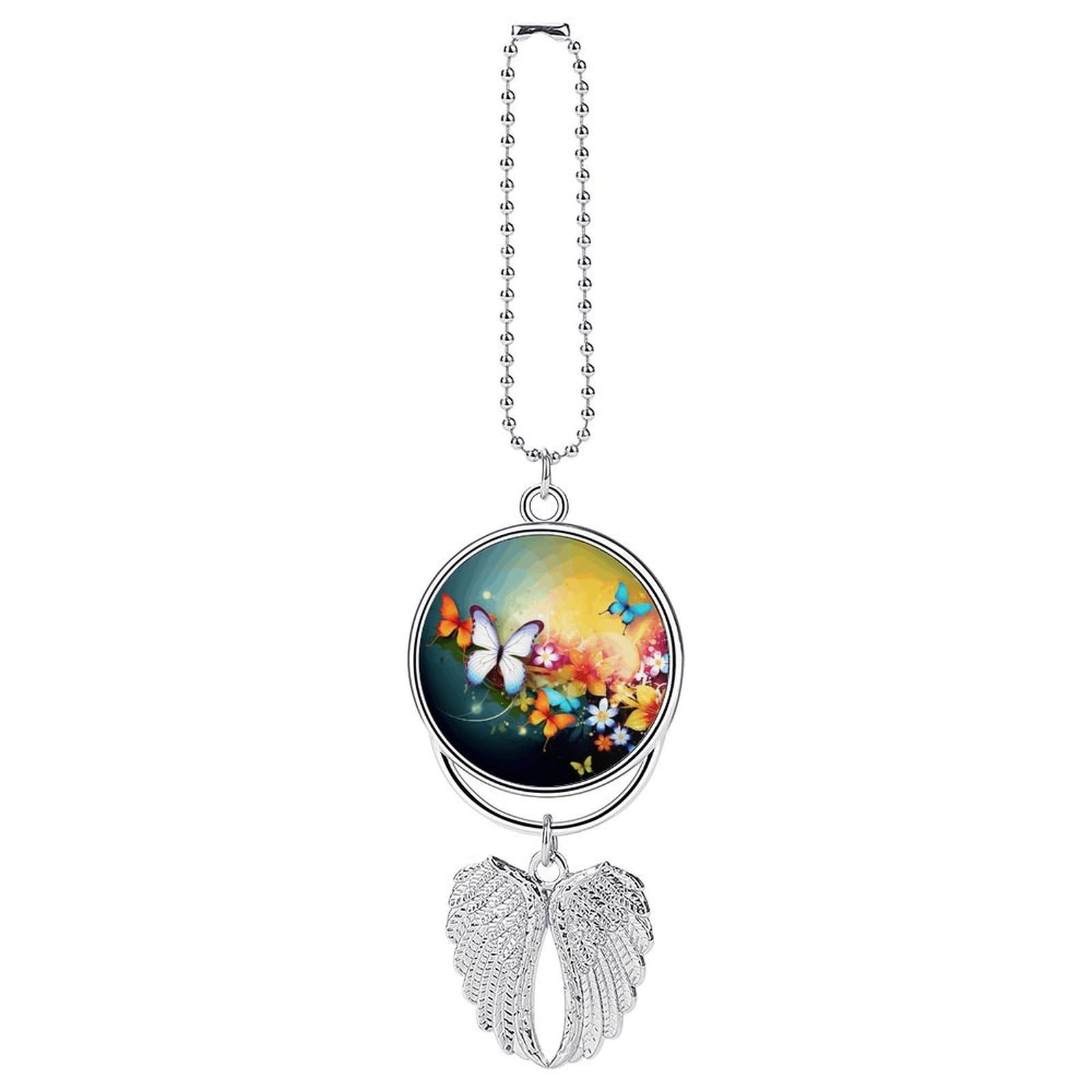 Colorful with Butterfly Car Pendant Rear View Mirror Hanging Ornament Auto Metal Charm for Aesthetic Interior Decor. Lucky Car Accessories Cute Funny Hanging Decor for Car Truck