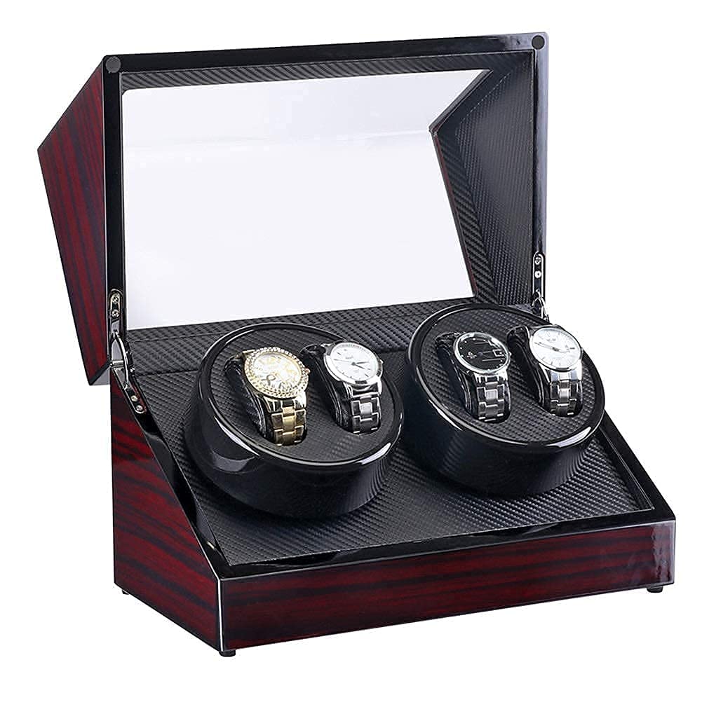 MERCB Watch Winders， Automatic Watch WindeBox with 4 WindePositions， Wood Shell+Carbon Fiber， Suitable foMost Automatic Watches