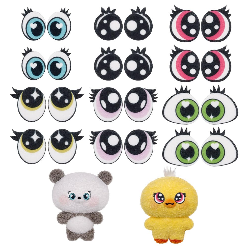 NBEADS 48 Pairs 6 Styles Felt Eyes for Crafts, Plush Animals Making Eyes Felt Eyes with Lashes Large Crochet Eyes for DIY Crochet Animal Making Craft